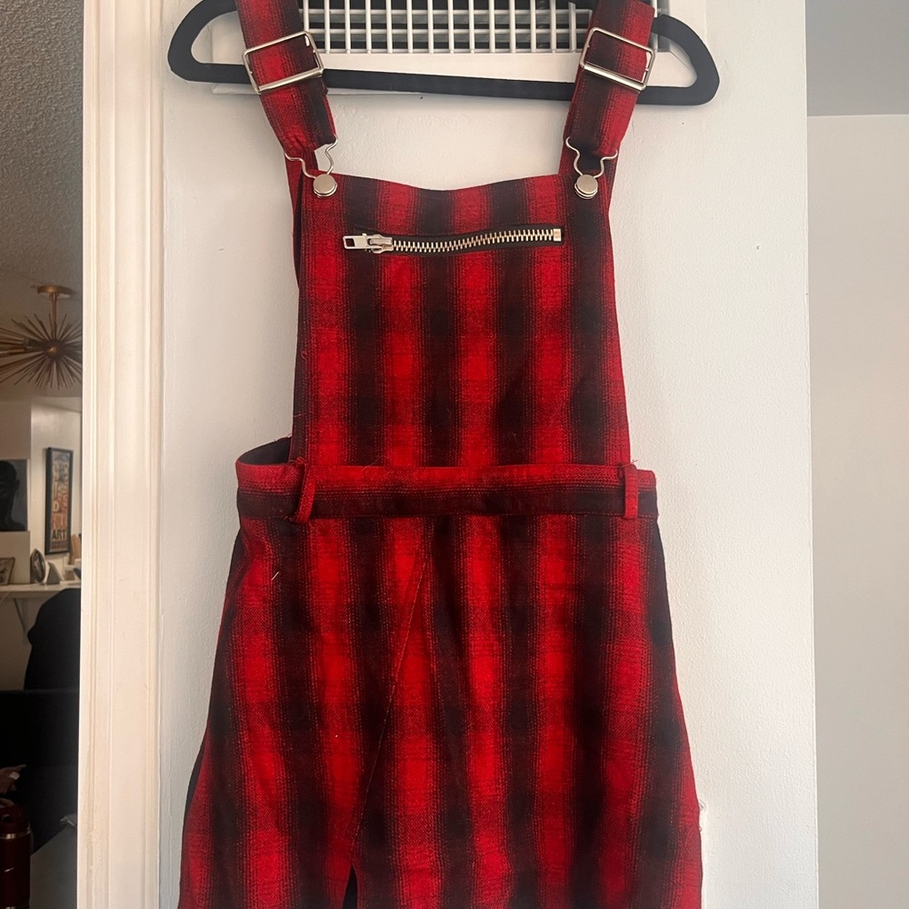 Plaid Red and Black Overalls